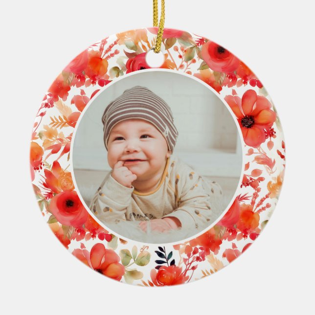 Classic Floral Frame Baby's First Christmas  Julgransprydnad Keramik (Framsidan)