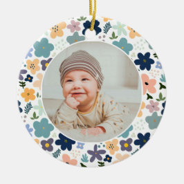 Classic Floral Frame Baby's First Christmas  Julgransprydnad Keramik