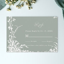 Classic Floral Frame Wedding RSVP Sage Green OSA Kort