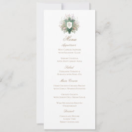 Classic Floral Monogram Crest Wedding Menu Card Spara Datumet