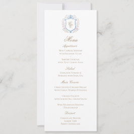 Classic Floral Monogram Crest Wedding Menu Card Spara Datumet