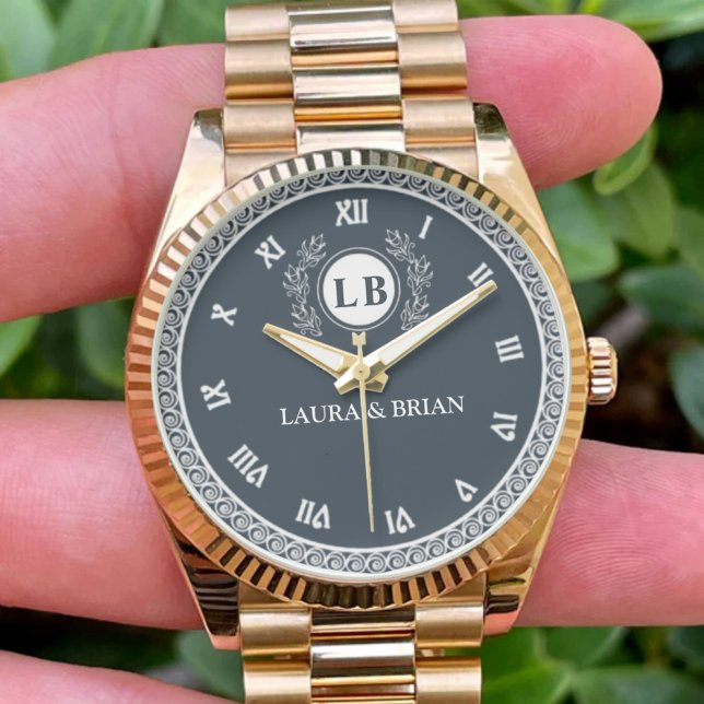 Classic Floral Monogram Custom Initials & Names Armbandsur (Skapare uppladdad)