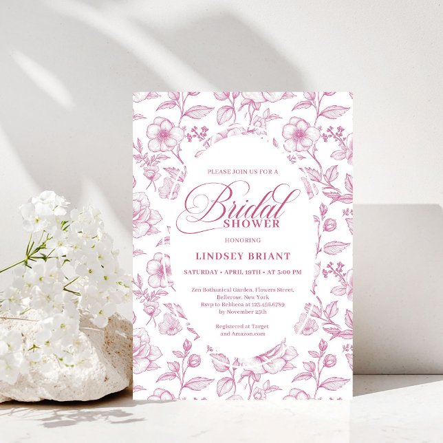 Classic Floral Toile Roses Bridal Shower Invites Inbjudningar (Classic Floral Toile Roses Bridal Shower Invitation)