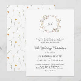 Classic Floral Wreath Monogram Surname Wedding  Inbjudningar