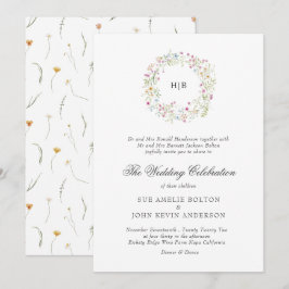 Classic Floral Wreath Monogram Surname Wedding  Inbjudningar