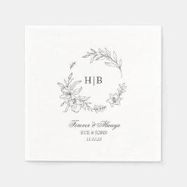 Classic Floral Wreath Monogram Wedding Pappersservett