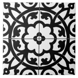 Classic Flower Line Art Floral Black & White Kakelplatta