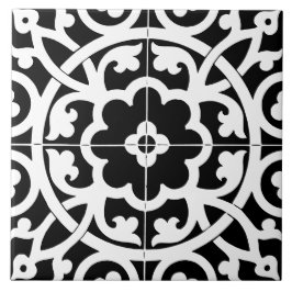 Classic Flower Line Art Floral Black & White Kakelplatta