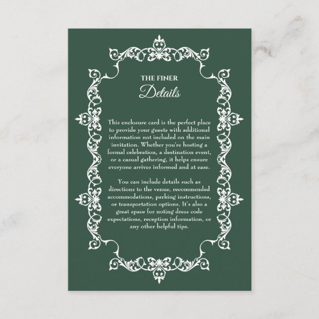 Classic Forest Green Ornately Framed Wedding Tilläggskort (Framsida)