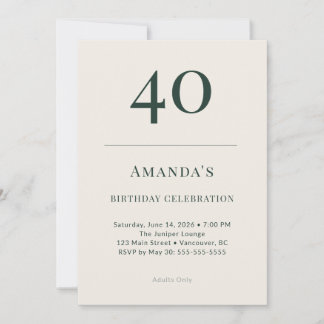 Classic Forest & Linen 40th Birthday Celebration Inbjudningar