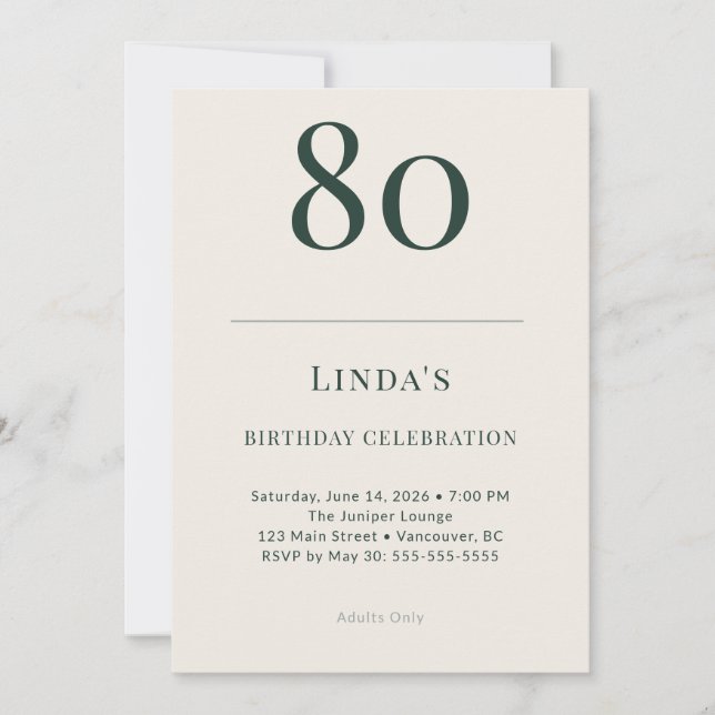 Classic Forest & Linen 80th Birthday Celebration Inbjudningar (Framsida)