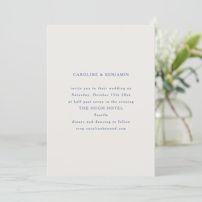 Classic Formal Blue and White Minimalist Wedding Inbjudningar (Stående Fram)