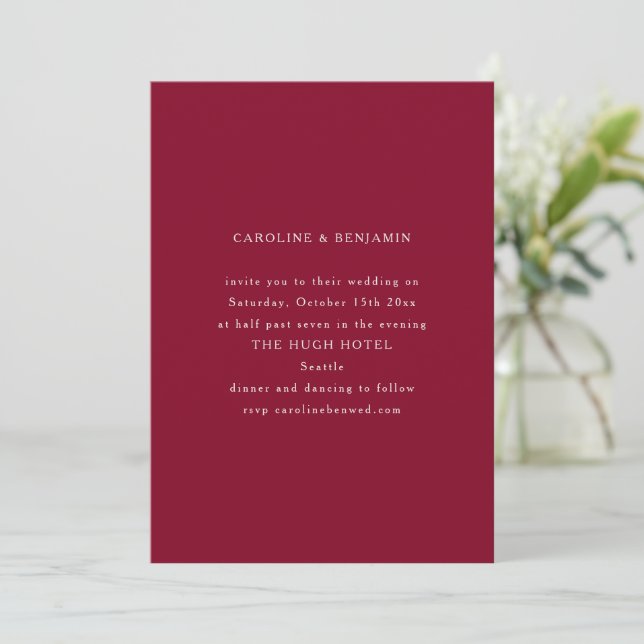 Classic Formal Burgundy Minimalist Wedding Inbjudningar (Stående Fram)