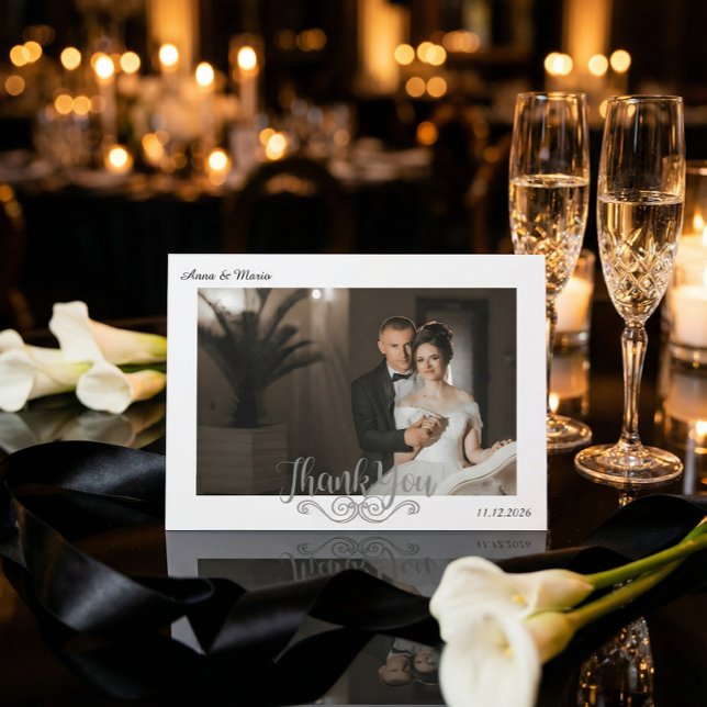 Classic Formal Filigree Wedding Photo Landscape Tack Kort (Skapare uppladdad)