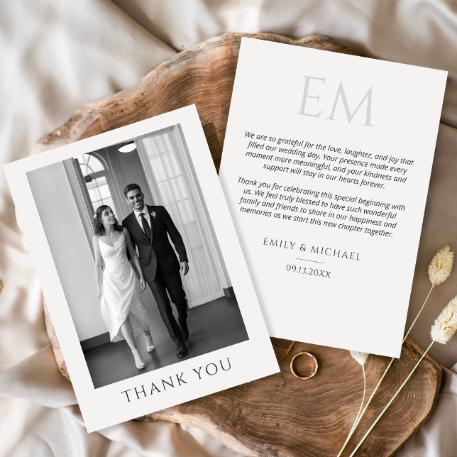 Classic Formal Wedding Photo Monogram Thank You Tack Kort (Skapare uppladdad)