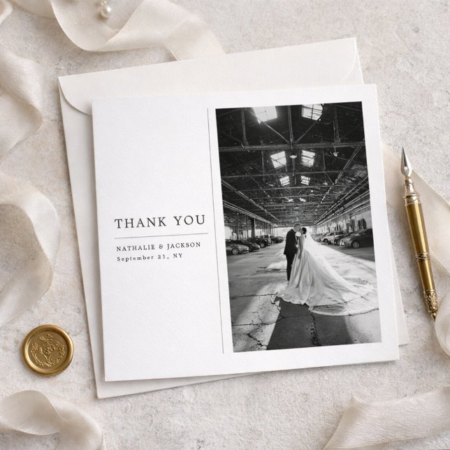 Classic Formal Wedding Photo Square Thank You Card Tack Kort (Skapare uppladdad)