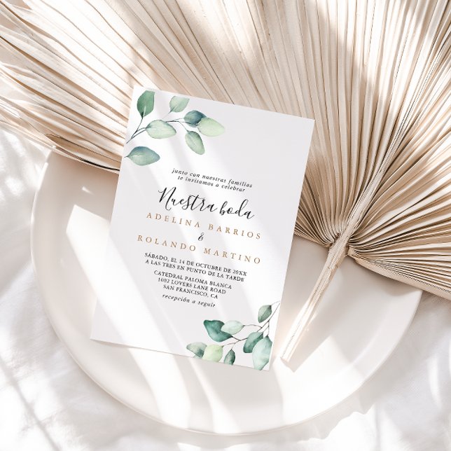 Classic Forme Grönt Lövs Nuestra Boda Bröllop Inbjudningar (Skapare uppladdad)