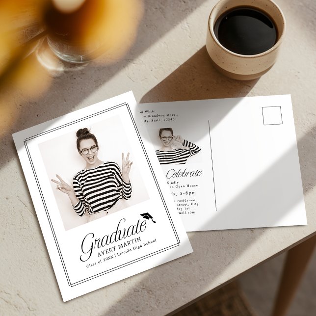 Classic Framed Elegant Script Photo Graduation Vykort (Classic Framed Elegant Script Photo Graduation Postcard)