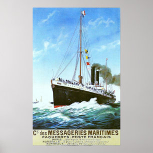 CLASSIC FRANSK MERCHANT STEAMER POSTER