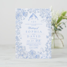  Classic French Blue Floral Wedding  Inbjudningar