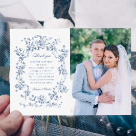 Classic French Blue Flowers & Ribbons Photo Tack Kort