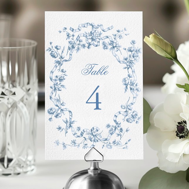 Classic French Blue Flowers & Ribbons Wedding Bordsnummer (Skapare uppladdad)