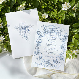 Classic French Blue Flowers & Ribbons Wedding Inbjudningar