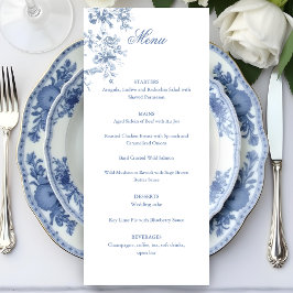 Classic French Blue Flowers & Ribbons Wedding Meny