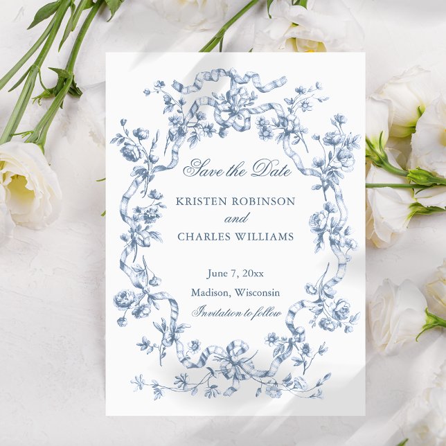 Classic French Blue Flowers & Ribbons Wedding Spara Datumet (Skapare uppladdad)