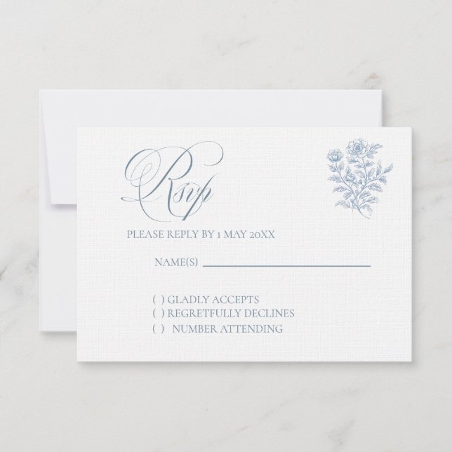 Classic French Blue Wedding RSVP card OSA Kort (Framsida)