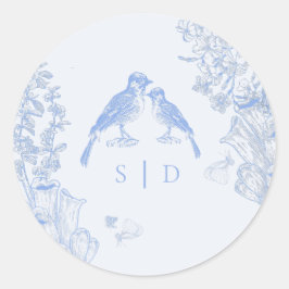 Classic French Blue White Floral Birds Wedding  Runt Klistermärke