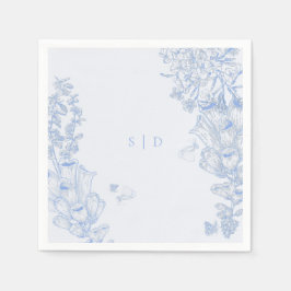 Classic French Blue White Floral Wedding Enclosure Pappersservett
