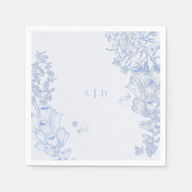 Classic French Blue White Floral Wedding Enclosure Pappersservett (Framsidan)
