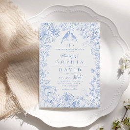  Classic French Blue White Floral Wedding  Inbjudningar