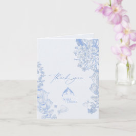 Classic French Blue White Floral Wedding Thank you Kort