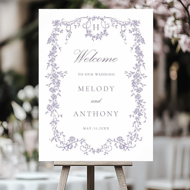 Classic French Lavender Floral Wedding Welcome Poster (Skapare uppladdad)