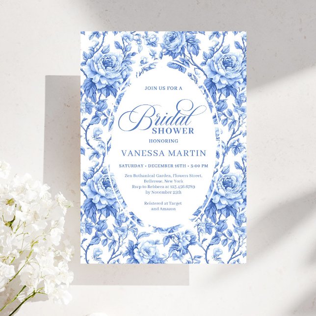 Classic French Toile de Jouy Navy Bridal Shower  Inbjudningar (Classic French Toile de Jouy Navy Bridal Shower Invite)