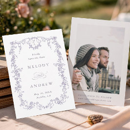 Classic French Victorian Blue Floral Wedding Photo Spara Datumet