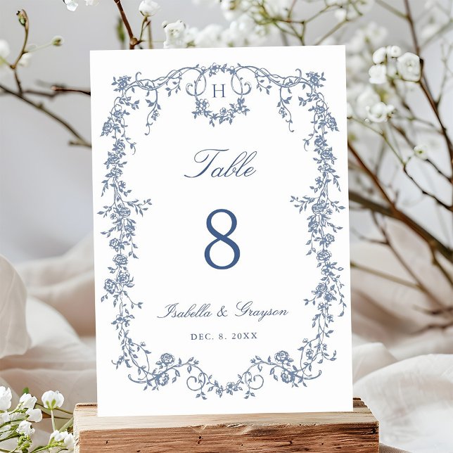 Classic French Victorian Blue Frame Wedding Bordsnummer (Skapare uppladdad)