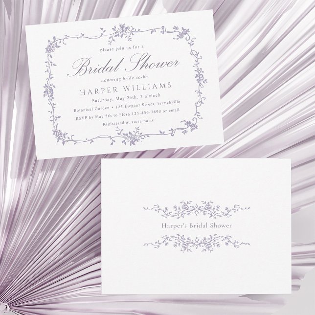 Classic French Victorian Lavender Bridal Shower Inbjudningar (Front & Back)