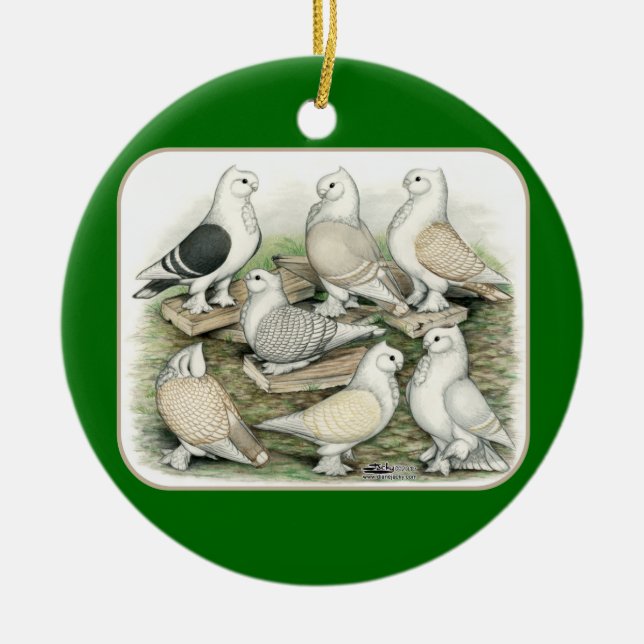 Classic Frill Pigeons Satinettes Julgransprydnad Keramik (Framsidan)