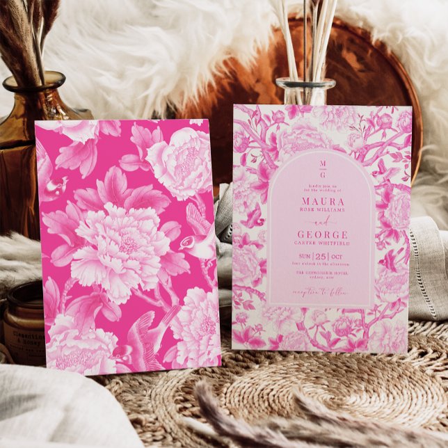 Classic Fuchsia Blommigt Chinoiserie Garden Weddin Inbjudningar (Skapare uppladdad)