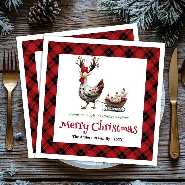Classic Funny Chickens Personalized Red Green Xmas Pappersservett (Classic Funny Chickens Personalized Red Green Christmas Napkins

)
