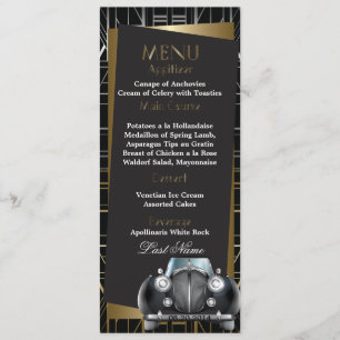 Classic Gatsby Deco Black Limo Bröllop Menu Meny