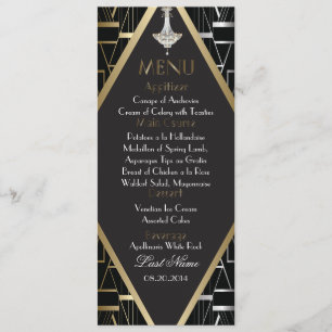 Classic Gatsby Deco Bröllop Menu Chandelier Meny