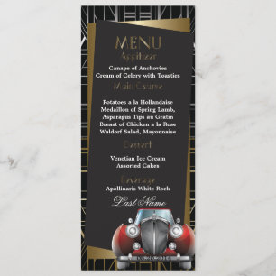 Classic Gatsby Deco Red Limo Bröllop Menu Meny