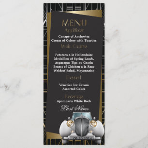 Classic Gatsby Deco White Limo Bröllop Menu Meny