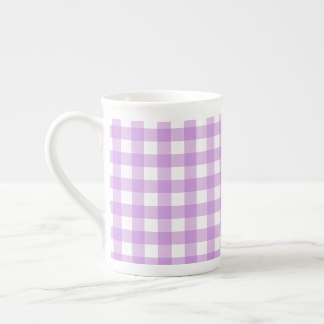 Classic Gingham Check Play Mönster Lilac Benporslin Mugg (Vänster)