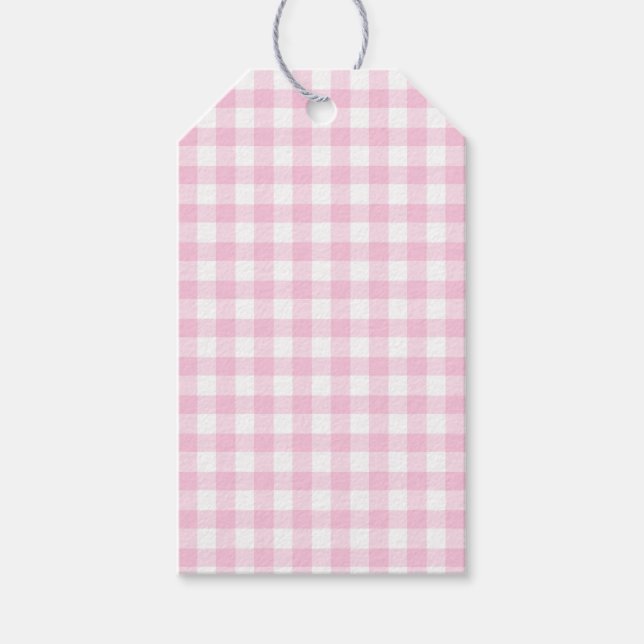Classic Gingham Ljus rosa Gift Märkre Presentetikett (Framsidan)