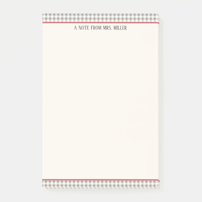 Classic Gingham Personlig Teacher Post-it Block (Framsida)